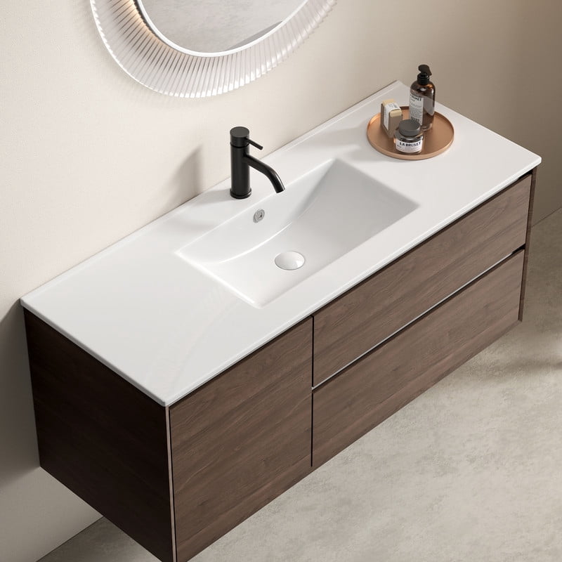 TICOZE Large 48 Inch Thin Edge Ceramic Bathroom Sink, Modern Single Bowl Vanity Sink, White Porcelain Ceramic Sink for Countertop or Wall Mount