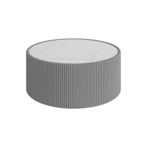 TICOZE Modern Cylinder Drum Coffee Table with Grey Marble Top and Glossy PU Leather Base for Living Room, No Assembly Required