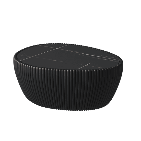 TICOZE Modern Goose Egg Shape Coffee Table with Black Marble Top & PU Leather Wrap for Living Room - No Assembly Required