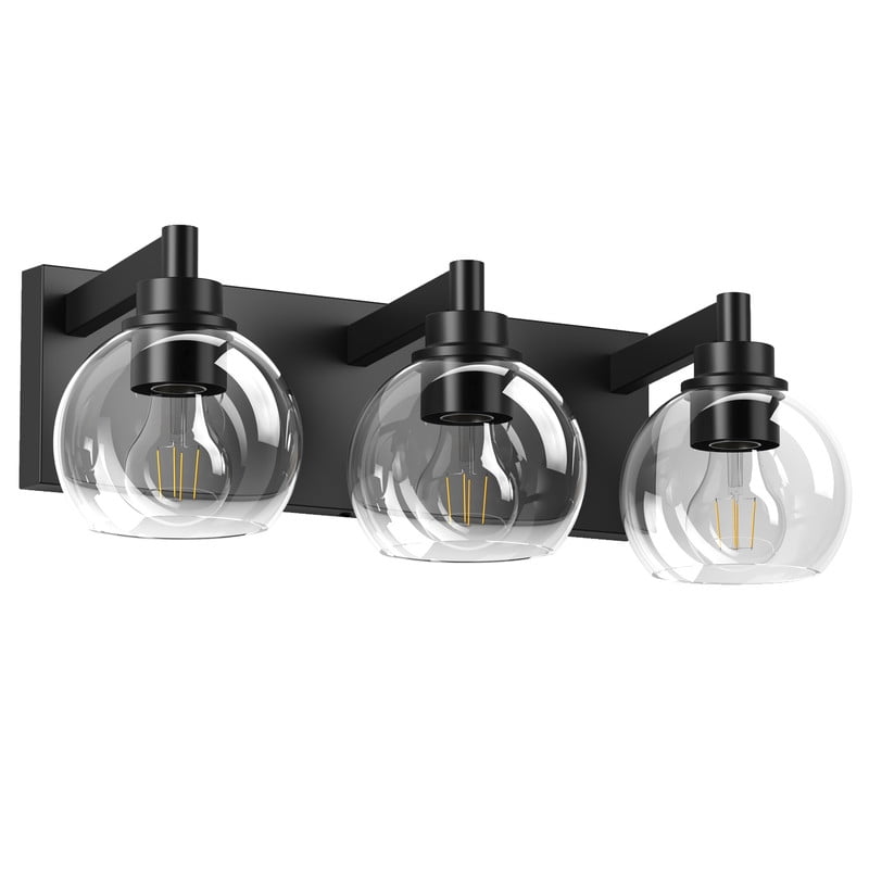 TICOZE Modern Matte Black 3-Light Bathroom Vanity Light for Over Mirror, Clear Glass Shade, Water Resistant for Bathroom, Hallway, Bedroom (No Bulbs Included)