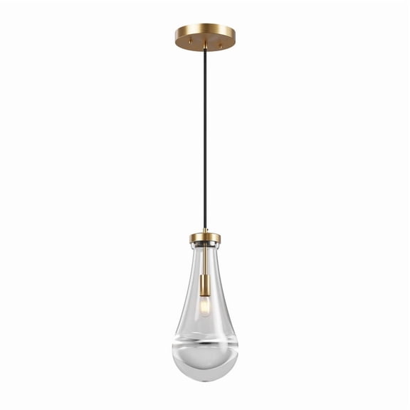 TICOZE Modern Single-Light Brass Raindrop Pendant Light with Handblown Glass, Adjustable Kitchen Island Lighting for Dining Room, Hallway, and Foyer (Bulb Not Included)