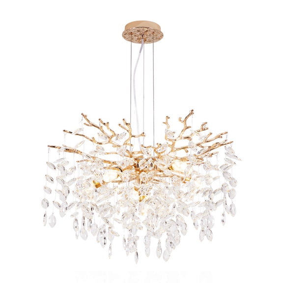 TICOZE Modern Tree Branch Crystal Chandelier Luxury Gold Pendant Lighting, 23.6" Contemporary 8-Light Crystal Pendant Lights for Dining Room Kitchen Bedroom Living Room (Bulbs Not Included)