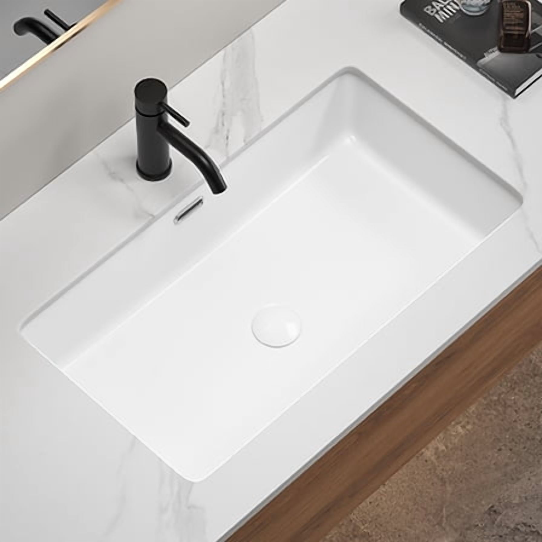 TICOZE Modern White 28 Inch Undermount Kitchen Sink, Fireclay Bathroom Sink Vanity Sink Style, Large Single Bowl Ceramic Sink with Overflow