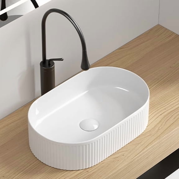 Basdien Oval 19" Vessel Sink  Above-Counter Bathroom Sink with High-Temperature Porcelain, Modern Vanity Sink Design for Vanity Bowl Sink Applications as a Ceramic Bathroom Sink