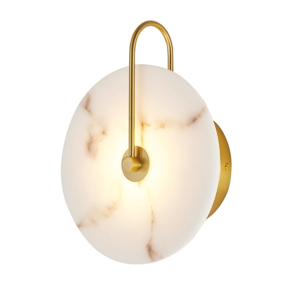 TICOZE Round Alabaster Wall Sconce Gold, Natural Marble Lampshade Light Fixture, Hardwired Circular Wall Light, Modern Wall Lamp for Bedroom Stairs Living Room Hallway, 9.8 Inch