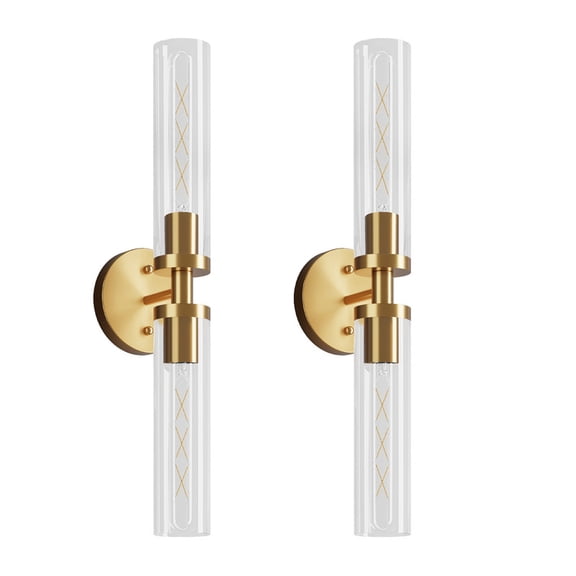 TICOZE Set of 2 Modern Gold Wall Sconces with Clear Glass, Hardwired Wall Lighting Fixtures for Bathroom Mirror Bedroom Hallway Entryway (Bulbs Not Included)