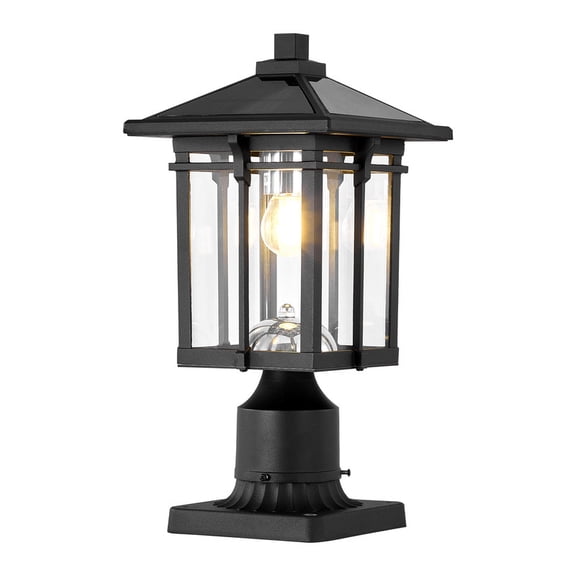 TICOZE Solar Post Light Outdoor with Pier Mount Base, Dusk to Dawn Post Lamp Solar Powered, Black Waterproof Solar Post Lamps for Pole Pillar Gates Yard Garden Pathway, 1 Pack