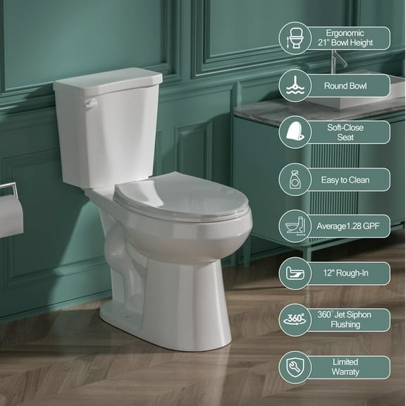 TICOZE Tall Toilet 17 Inch for Seniors, Extra High Toilet, Comfort Bowl Heigh 17", Two-Piece Single Flush 1.28 GPF, 12 Inch Rough-in, White Color, for Small Bathroom