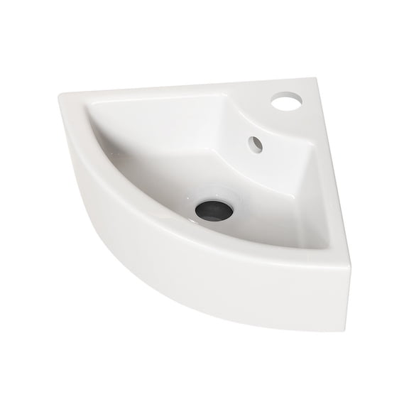 TICOZE Triangle Corner Wall Mounted Ceramic Vessel Sink, Space Saving Bathroom Sink Vanity Sink, White Gloss Ceramic Sink for Small Bathroom Powder Room