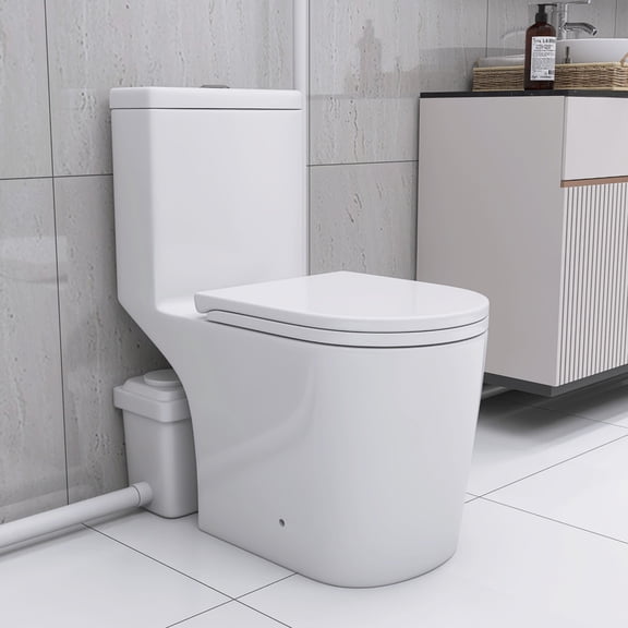 TICOZE Upflush Toilet For Basement, 600W Macerating Toilet System With Powerful Dual Flush, Elongated 17.25 ADA Comfort, Soft-Close Seat, 3 Water Inlets Connect to Sink, Shower, White