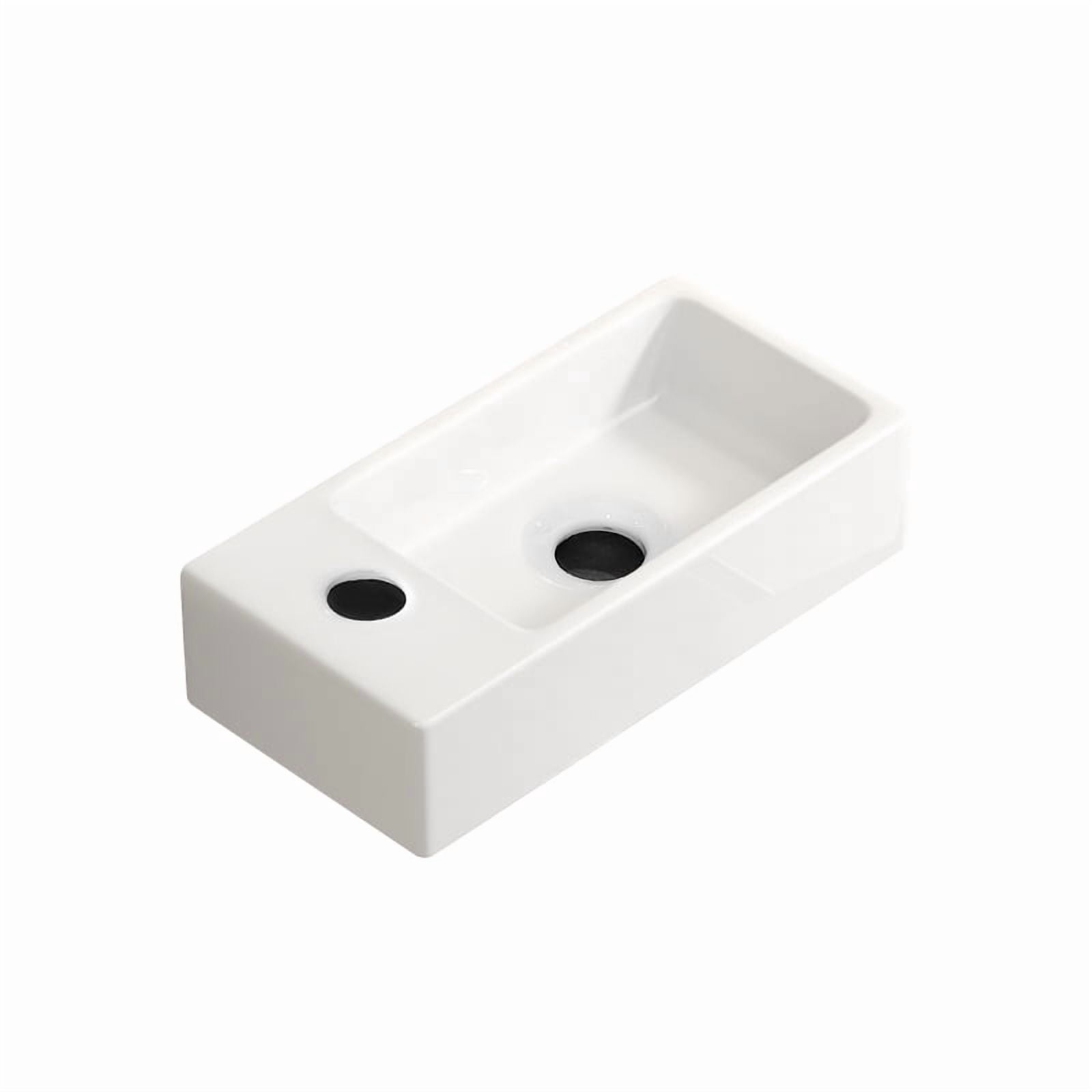 TICOZE Wall-Hung 14.6" Basin Sink – Small Cloakroom Bathroom Sink with Left-Hand Tap Hole, Vitreous China Ceramic Bathroom Sink in High-Gloss White Finish