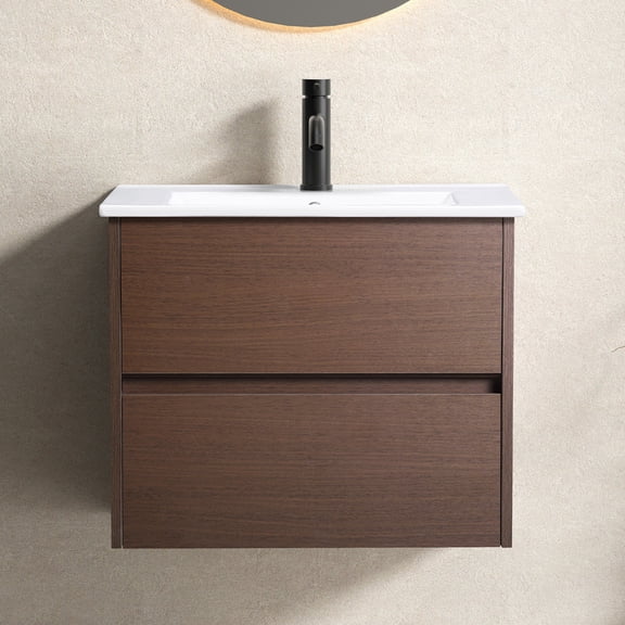 TICOZE Wall-Mounted Bathroom Vanity Dark Brown, Easy Assembly with Knockdown Design, Soft-Close Drawer with Premium Slides, Sturdy Wood Construction, Secure Packaging without Sink