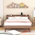 thumbnail image 1 of TICOZE Walnut Twin Platform Bed with USB Charging Port & Storage Headboard - Modern Design with Built-in USB, No Box Spring Needed, Space Saving Bed Frame, 1 of 10