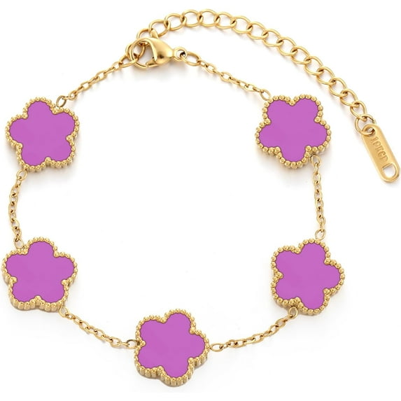 TICVSS Four Leaf Clover Bracelet for Women 18K Gold Plated Stainless Steel Lucky 4 Leaf Gold Link Bracelet Jewelry Gift for Women