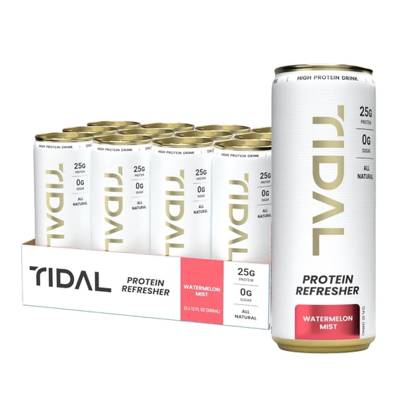 TIDAL Protein Refresher, Watermelon Mist Flavor, Ready-to-Drink Protein Beverage, 12 Pack