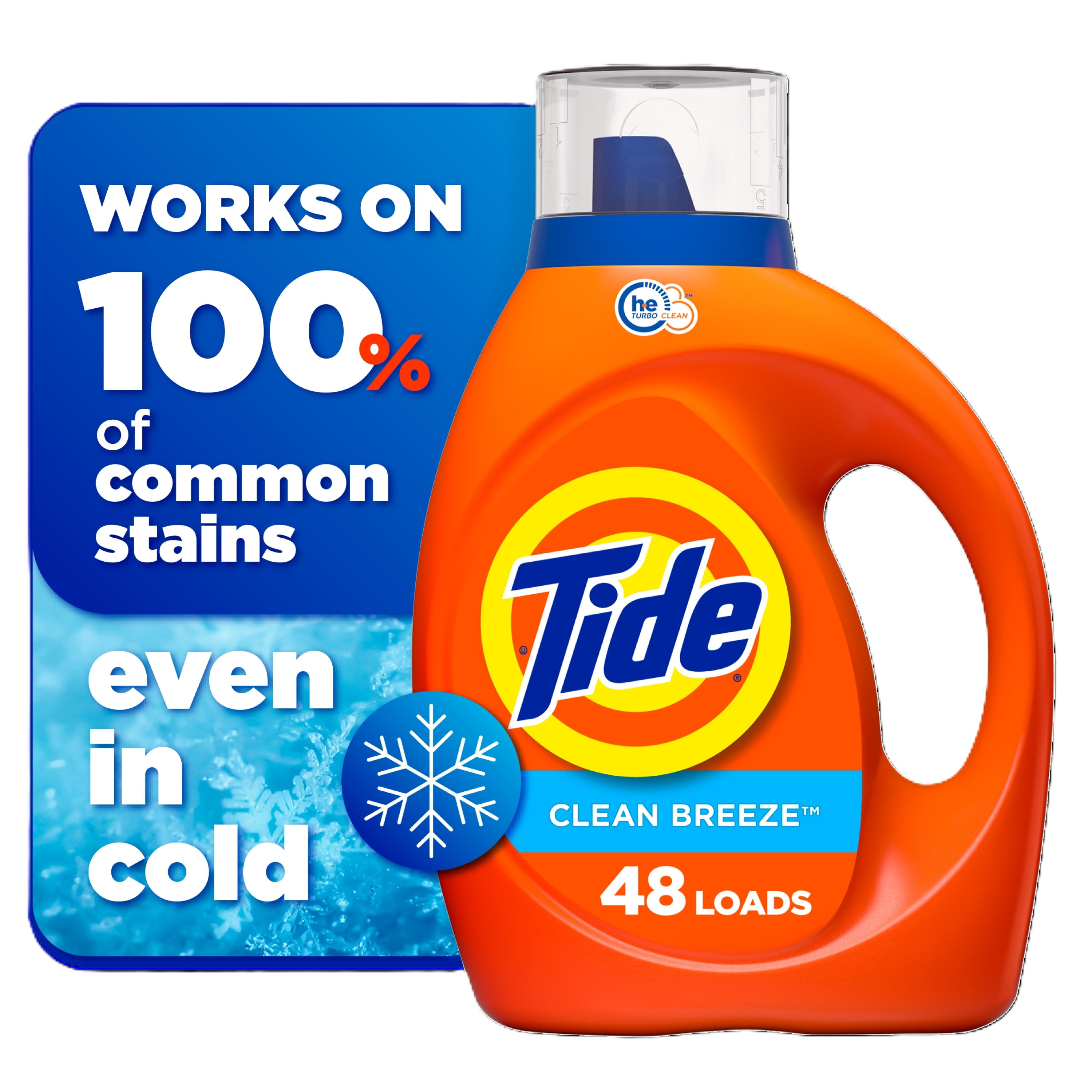 Tide Liquid Laundry Detergent, Clean Breeze, 48 Loads, 63 fl oz, HE Compatible