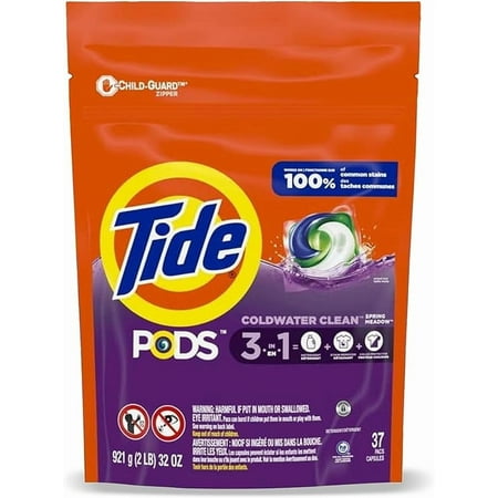 TIDE PODS Laundry Detergent Soap Pacs, Spring Meadow Scent, Powerful 3-in-1 Clean, HE Compatible, 39 Count (1 Bag)