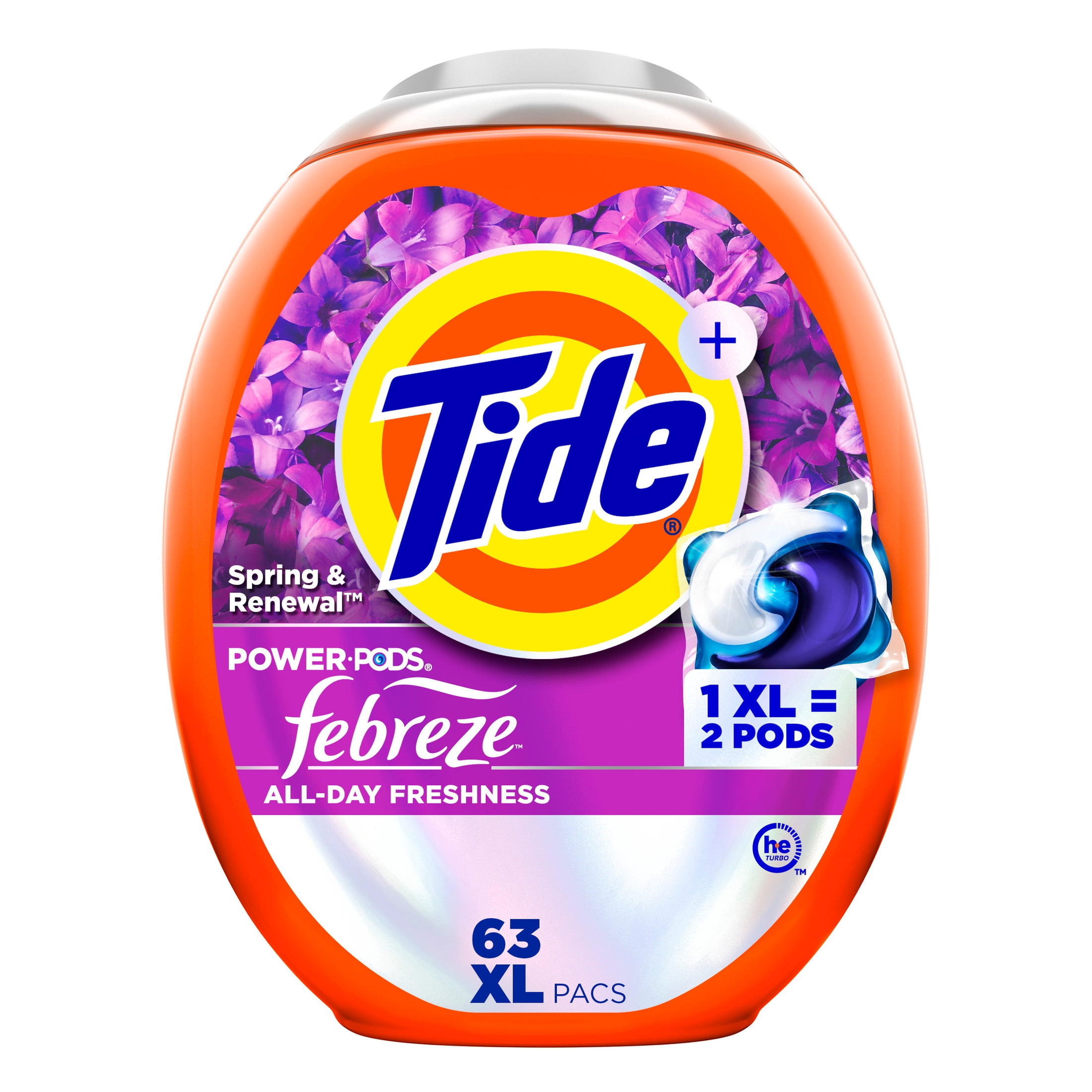 Tide Power Pods with Febreze Laundry Detergent Pacs, 63 Count, Spring and Renewal Scent, All-Day Freshness, laundry soap detergent pacs