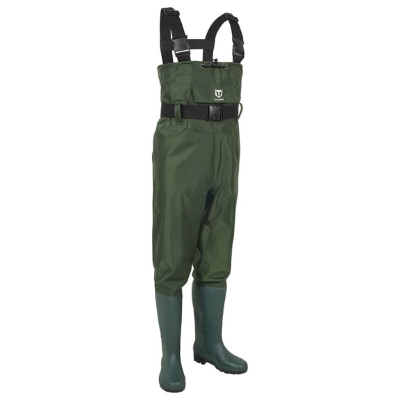 TIDEWE Bootfoot Chest Wader, 2-Ply Nylon/PVC Waterproof Fishing & Hunting Waders with Boot Hanger for Men and Women Brown Size 5