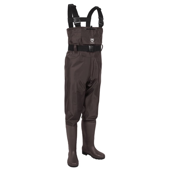 TIDEWE Bootfoot Chest Wader, 2-Ply Nylon/PVC Waterproof Fishing & Hunting Waders with Boot Hanger for Men and Women Brown Size 11