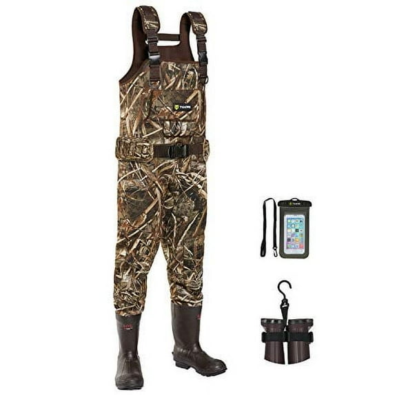 TIDEWE Chest Waders, Hunting Waders for Men Realtree MAX5 Camo with 600G Insulation, Waterproof Cleated Neoprene Bootfoot Wader, Insulated Hunting & Fishing Waders (Size 14)