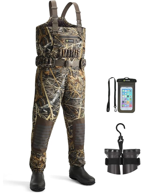 Breathable Chest Waders for Men, Waterproof Bootfoot Hunting and Fishing Waders with 1600G Insulated Boots, Durable Reinforced Fabric for Duck Hunting, Fishing and Outdoor Use,Size 10