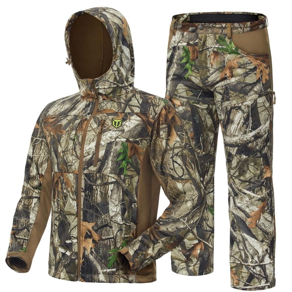 TIDEWE Hunting Clothes for Men, Silent Fabric Hunting Suit with Warm Fleece Lining, Hunting Jacket and Pants Set for Cold, Weather Outdoor Hunting