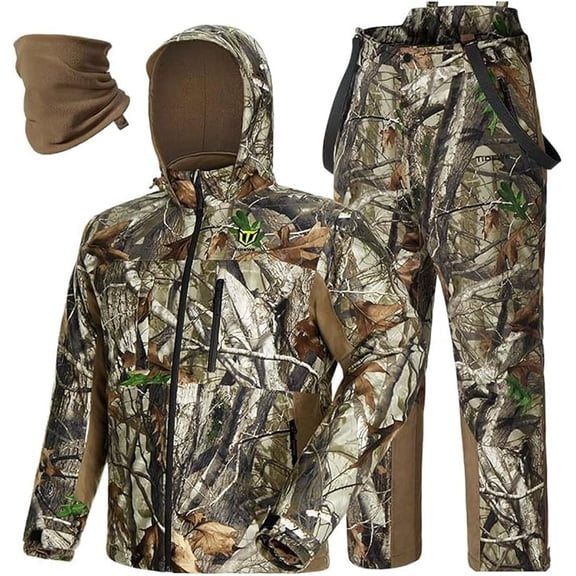 TIDEWE Hunting Clothes for Men, Silent Waterproof Hunting Jacket and Adjustable Bibs, Safety Strap Compatible
