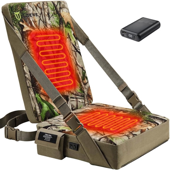 TIDEWE Heated Hunting Seat Cushion with Backrest & Battery Pack, Self-Supporting Water Resistant Hunting Seat Tree Stand, Warm Portable Seat Pads for Hunting, Camping, Fishing