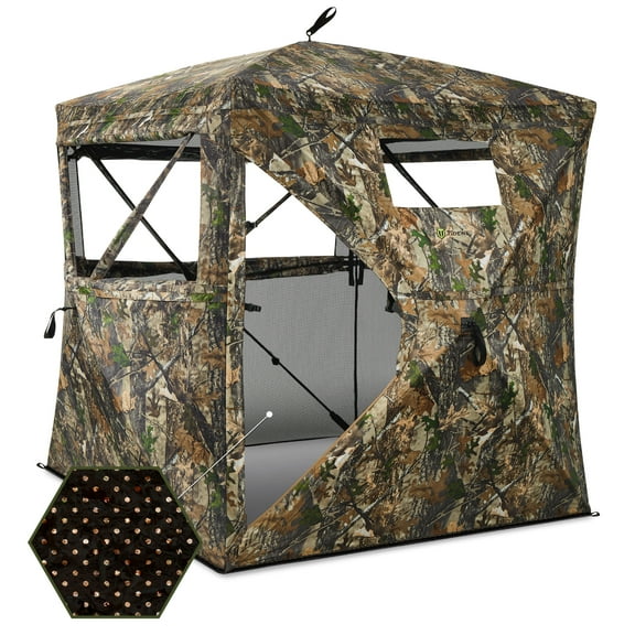 TIDEWE See-Through 270° Hunting Blind with Silent Magnetic Door & Sliding Window, Camouflage for 2-3 People