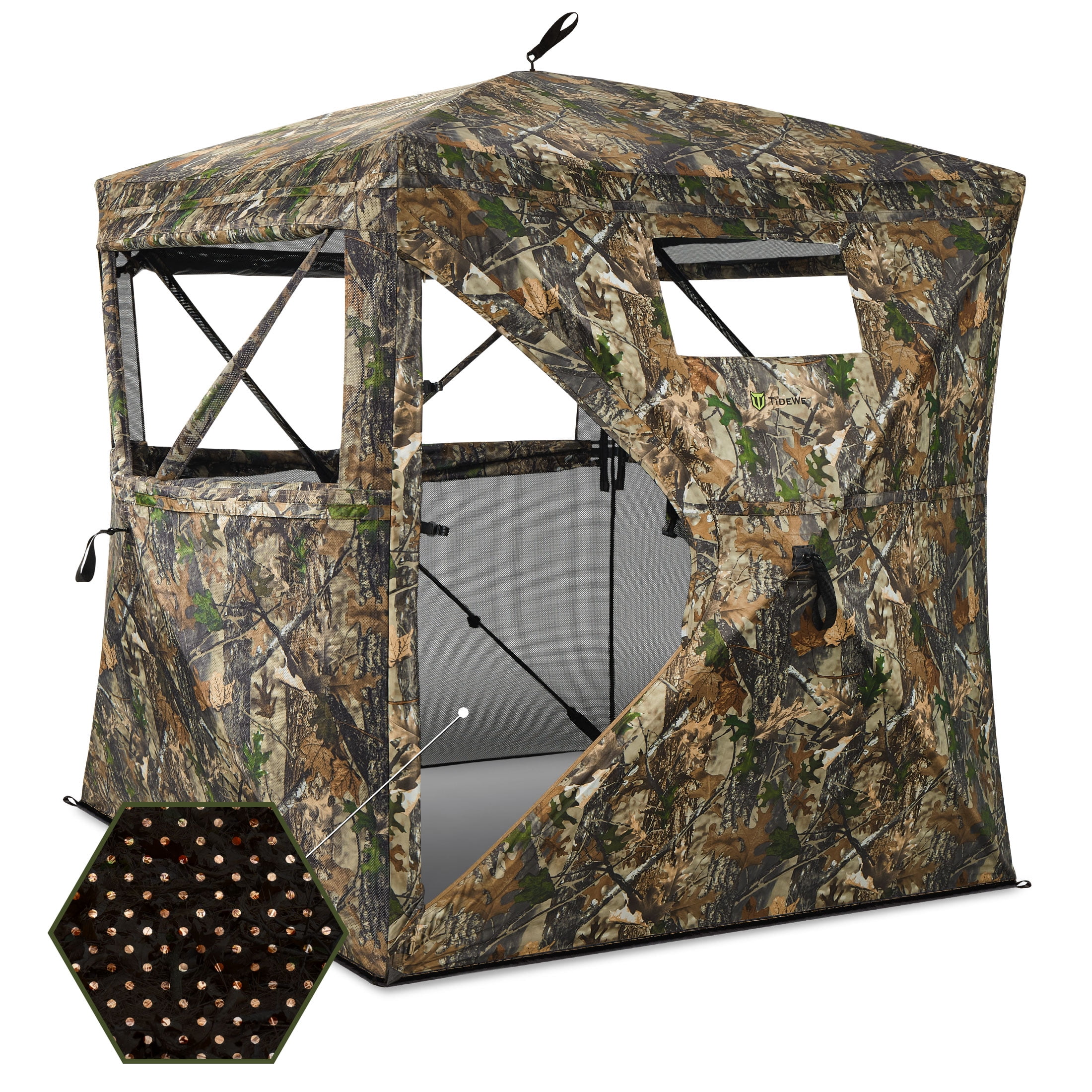 TIDEWE See-Through 270°Hunting Blind with Silent Magnetic Door & Sliding Window, Camouflage for 3-4 People