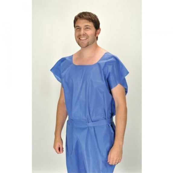 TIDI Patient Gown, Blue, Medium, 30"-42", 50/case