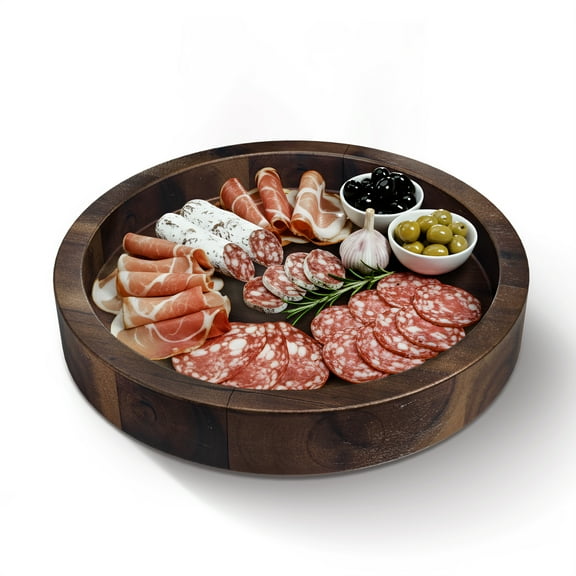 TIDITA 13" Acacia Lazy Susan Turntable for Table - Wooden Charcuterie Boards Cheese Board - Extra Large Lazy Susan Organizer - Kitchen Turntable for Cabinet, Pantry (13 Inch, Walnut)