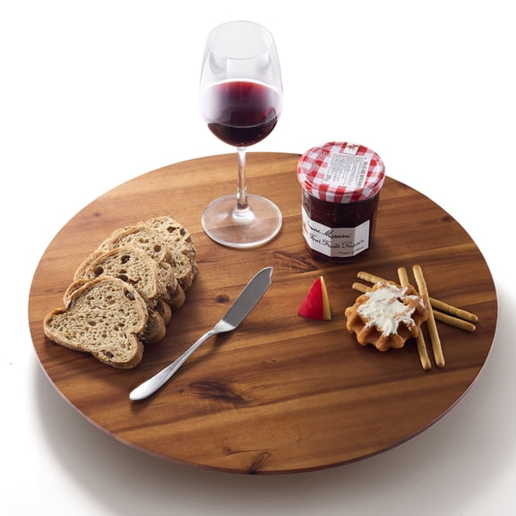 TIDITA 18" Acacia Wood Lazy Susan for Table Top, Swivel Charcuterie Board | 360° Rotation, No Rim, Solid Acacia Wood, Non-Skid Pads, Round Lazy Susans Turntable for Countertop, Extra Large
