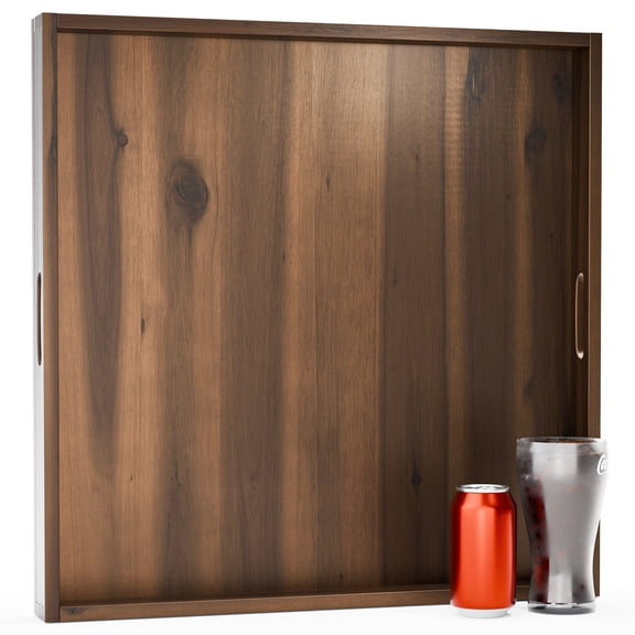 TIDITA 24 x 24 inch Acacia Wood Square Ottoman Tray Large Wooden Tray for Ottoman, Extra Large Ottoman Tray for Living Room, Coffee Table & Decorative Use (Walnut Color)