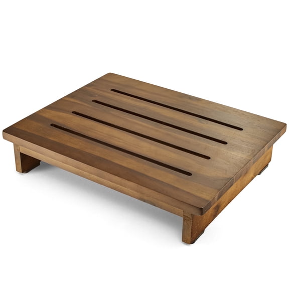 3.5" Wooden Step Stool, Pre-Assembled, Sturdy 300LBS (Walnut Color) | Small Size, Solid Acacia Wood, No Assembly Required, 300LBS Capacity, Non-Slip, Slatted Surface, Multi-Purpose Use, for Adult