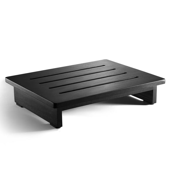3.5" Wooden Step Stool for Adults, Pre-Assembled, 300LBS (Black) | Small Size, Solid Acacia Wood, No Assembly Required, 300LBS Capacity, Non-Slip, Slatted Surface, Multi-Purpose Use, for Adult