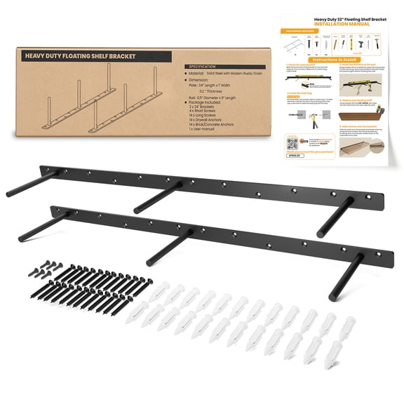 TIDITA Hidden Shelf Brackets for Floating Shelves, 32", Steel, Pack of 2 | 300 lb Capacity per Pair, Powder-Coated Steel, Rust-Resistant Finish, Hardware Included, DIY Friendly, Space-Saving Design