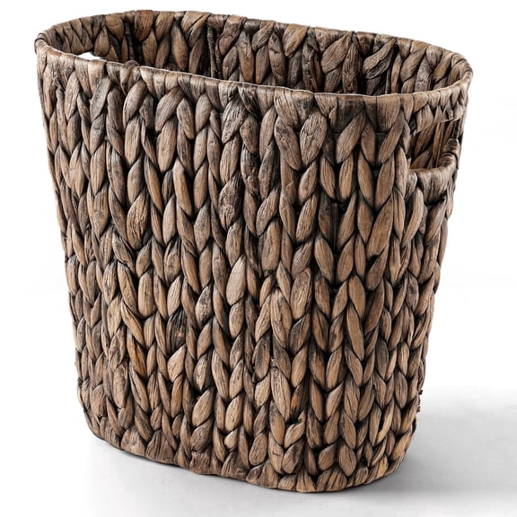 TIDITA 4 Gallon Wicker Trash Can for Bathroom, Black Water Hyacinth Waste Basket with Handles, Handwoven, Open Top