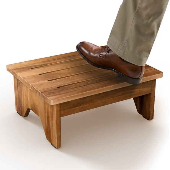 6.5" Wooden One Step Stool for Adults, 300 lb Capacity, No Assembly | Solid Acacia Wood Construction, No Assembly Required, Sturdy 300 Lbs Capacity, Non-Slip, Slatted Surface, Multi-Purpose Use