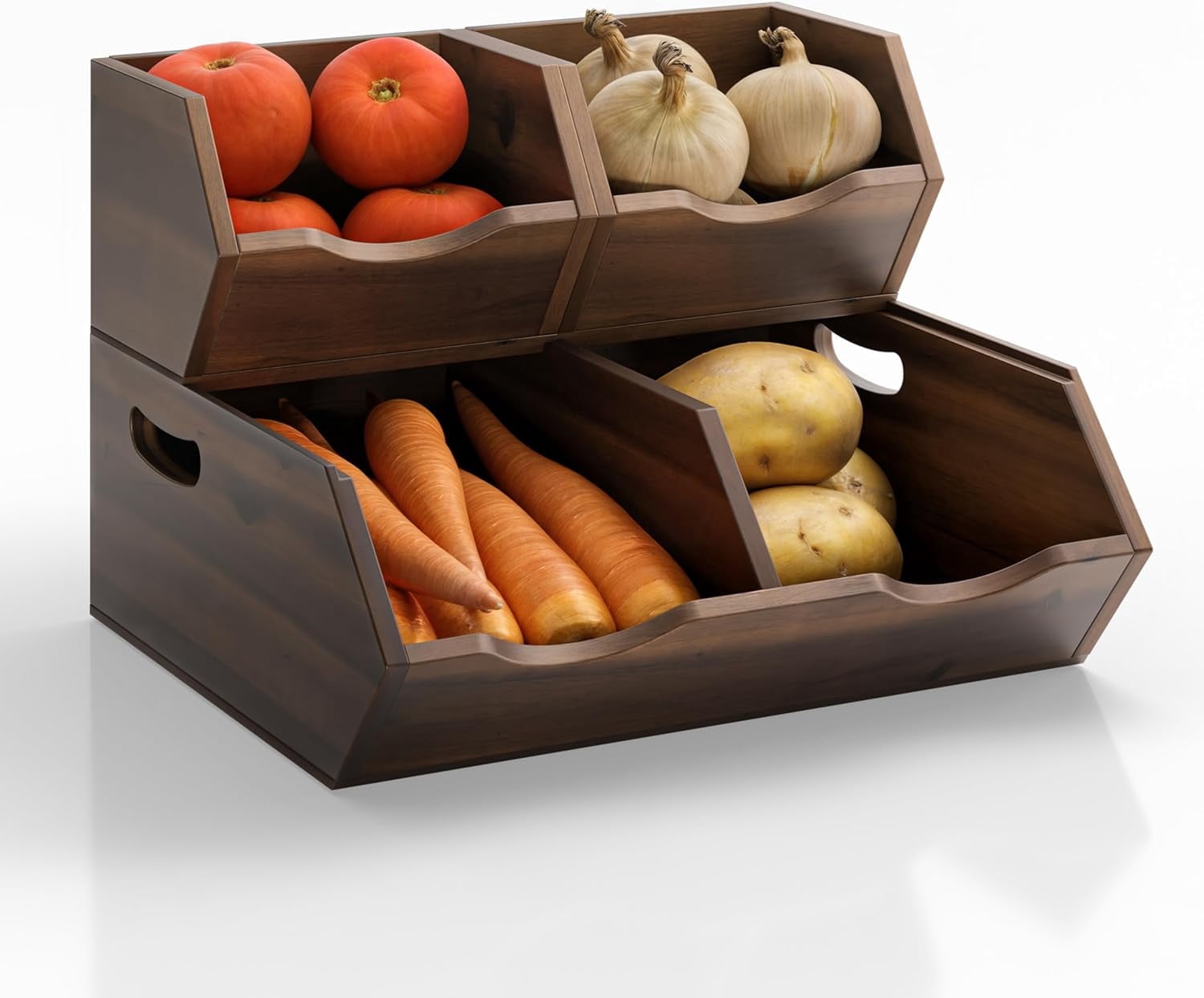 TIDITA Acacia Potato and Onion Storage Bin - Stackable Wooden Storage Bins - Pantry Baskets Organization and Storage - Onion and Potato Storage Bins for Kitchen Storage Organization