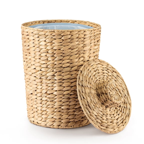 TIDITA Water Hyacinth Bathroom Garbage Can with a Lid, 2 Gallon Capacity | Water Hyacinth, Iron Frame, Removable Liner, Compact, Handwoven Design, Boho Style, Kitchen, Bedroom, Office, No Assembly