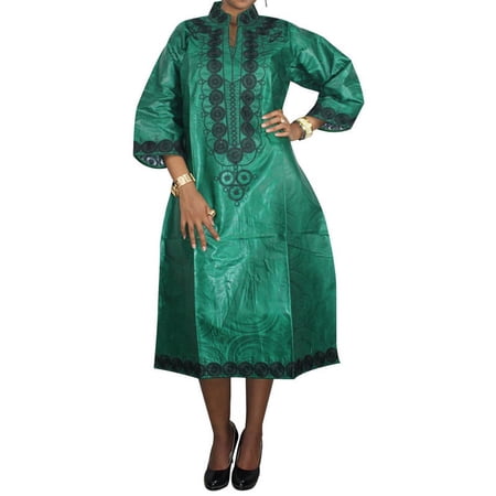 TIDOIRSA African Dresses For Women Embroidered 3/4 Sleeve Split Hem Midi Dress With Scarf