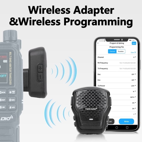 TIDRADIO Ham Radio Wireless Mic with Programmer Adapter APP and PC Program for UV-5R and Multiple Models No Driver Issues Instead of Program Cable