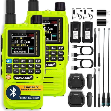 TIDRADIO TD-H3 GMRS Radios Handheld, APP/Web Bluetooth Programming, 8-Band Long Range Walkie Talkies Two Way Radios, AM, Freq Copy, DTMF, NOAA, 2500mAh, 15.15'' Antenna - 2 Pack Greeen