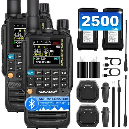 TIDRADIO TD-H3 Ham Radio 8-Band Long Rechargeable 2500mAh Large Batteries Range Walkie Talkies Rechargeable Handheld Portable Two Way Radios,Wireless Replication,DTMF FM AM NOAA(2 Pack)