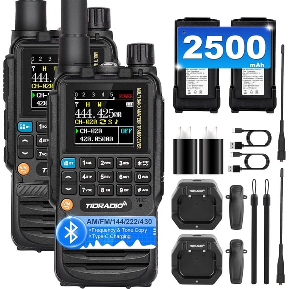 TIDRADIO TD-H3 Ham Radio 8-Band Long Rechargeable 2500mAh Large Batteries Range Walkie Talkies Rechargeable Handheld Portable Two Way Radios,Wireless Replication,DTMF FM AM NOAA(2 Pack)