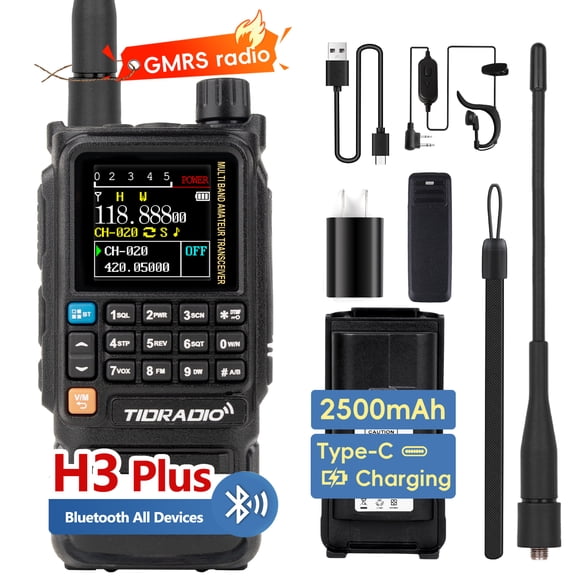 TIDRADIO TD-H3 Plus GMRS Radio Handheld,Bluetooth-Headphone-connectable,Wireless Programming with 711 Antenna, 1Pack