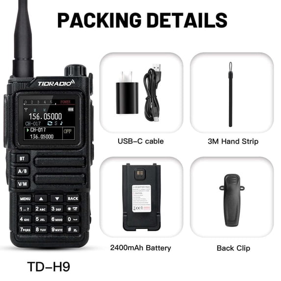 TIDRADIO TD-H9 10Watt GPS/APRS/SMS Ham Radio Long Range Walkie Talkies, Rechargeable 2500mAh Type C Battery, Spectrum Analysis, NOAA,AM,FM-Black