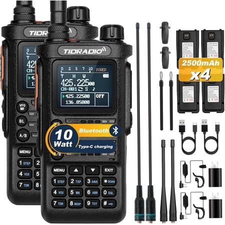TIDRADIO TD-H8 3rd Gen 10W Ham Two Way Radio with Long Range Programmable Ham Radio-AM-FM-NOAA, Black-2Pack